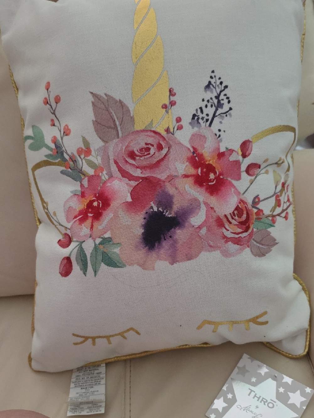 Unicorn Floral Decorative Throw Pillow NWT by Marlo Lorenz